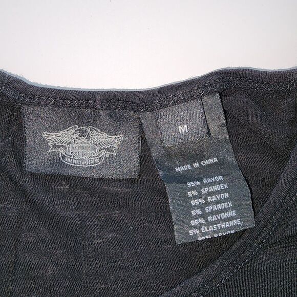 Harley Davidson Black Cold Shoulder T-Shirt Size M - Picture 7 of 7